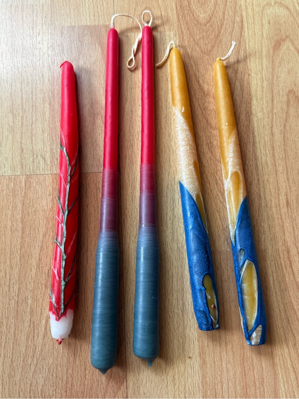 NEW set of 5 hand poured swirl/ombre design tapered beeswax candles